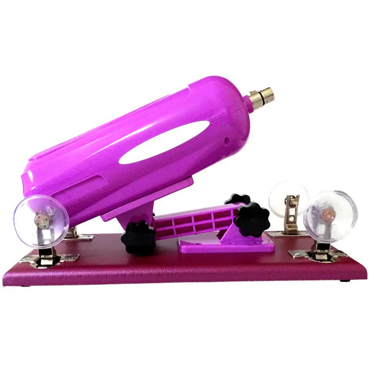 Bobb women's automatic telescopic thrusting sex tool in purple PVC, showing size scale.