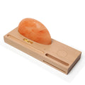 Sunrise Oriental salt lamp with beech wood base, natural salt block, and Qi wireless charging pad