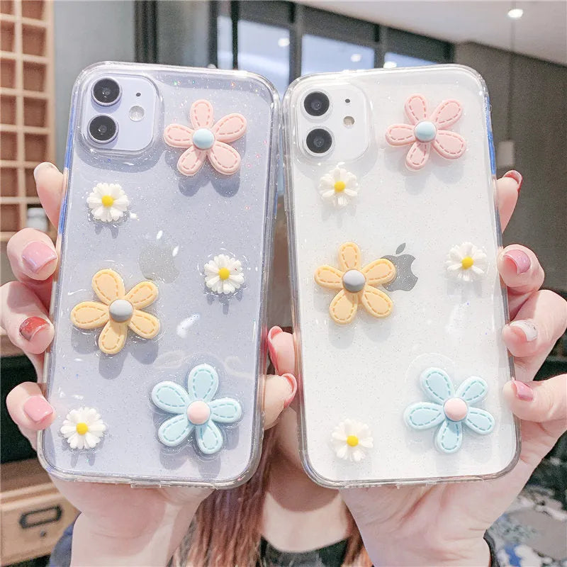 Soft rubber girl heart phone case with New Year's flowers design, compatible with various iPhone models