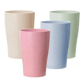 Nordic blue round water cup made from wheat straw PP with cylindrical single-layer design, 201-300ml capacity