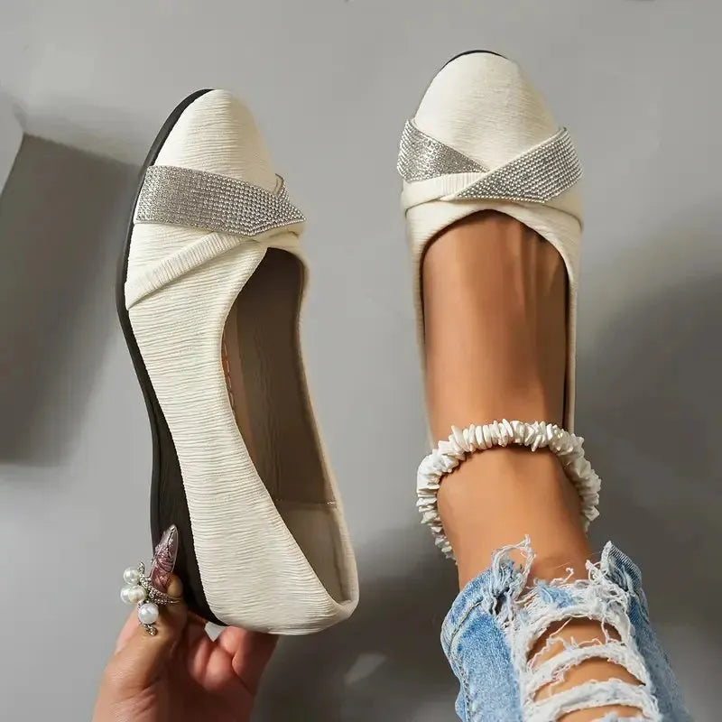 Black women's slip-on casual shoes with rhinestone decoration and chunky 6-8cm heel