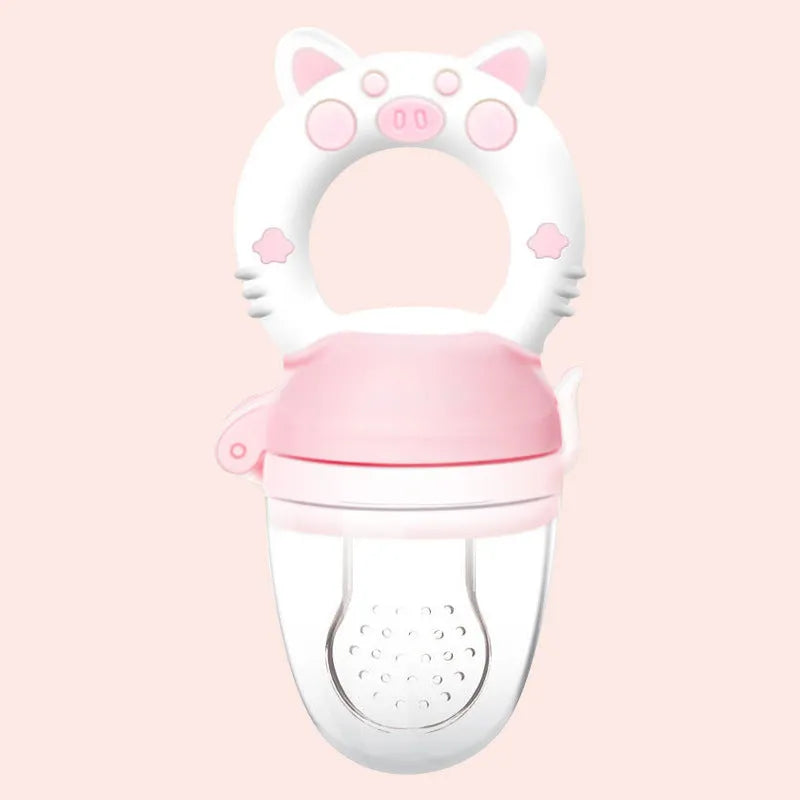Baby teether toy made from silicone rubber in blue, green or pink colours with textured mouthpiece