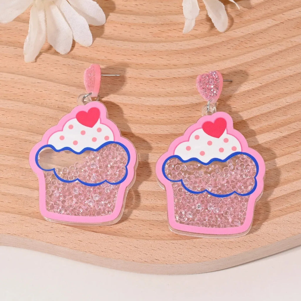 Acrylic fruit-shaped drop earrings in cherry motif, pastoral style for women
