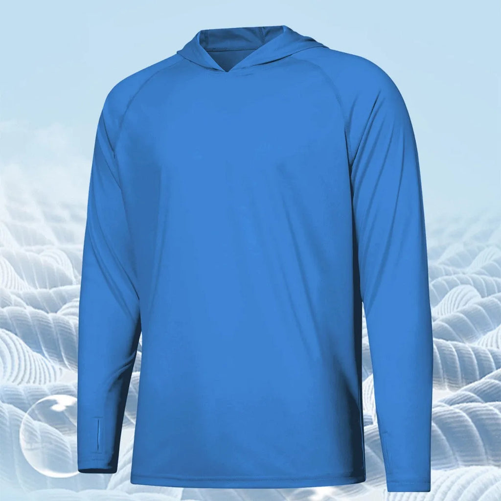 Outdoor UV-proof long sleeve hooded top in solid colour for fishing and hiking