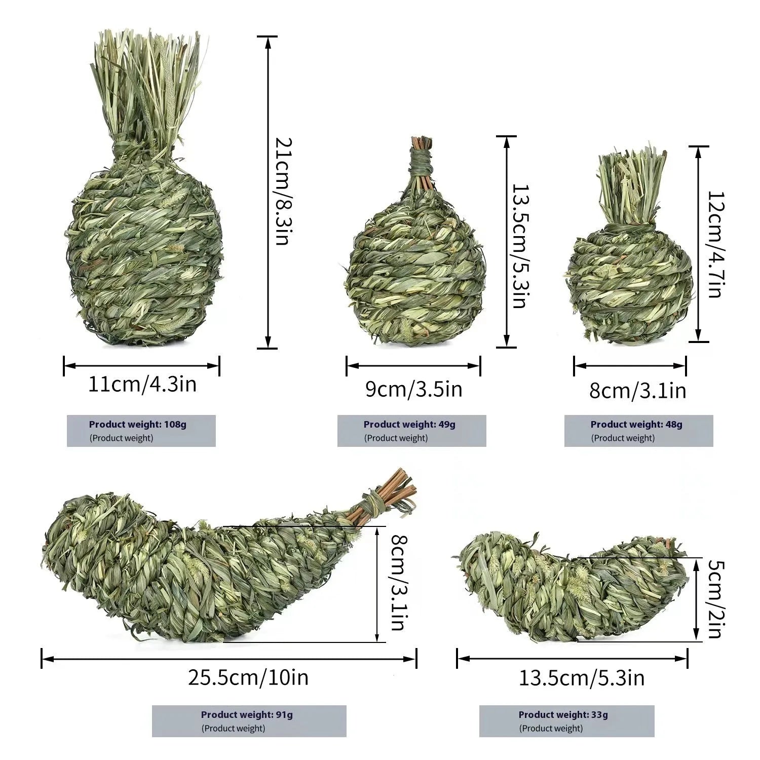 Timothy grass pet chew toy shaped like an apple for rabbits and guinea pigs