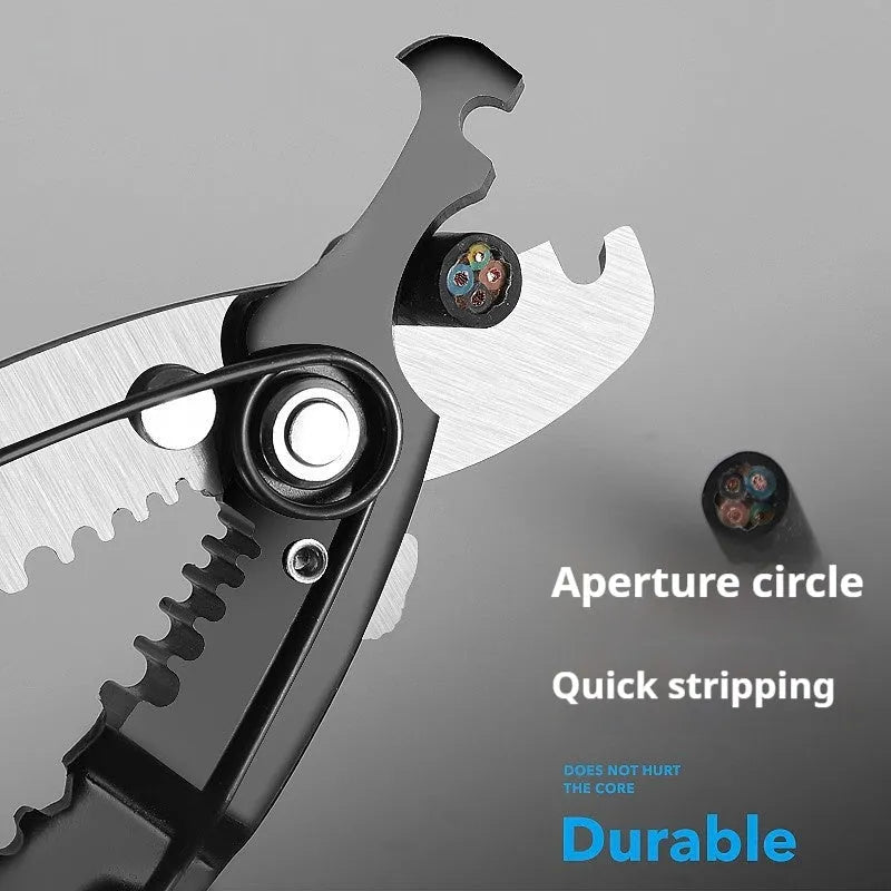 Automatic wire stripping pliers tool with professional steel construction for electrical cable preparation