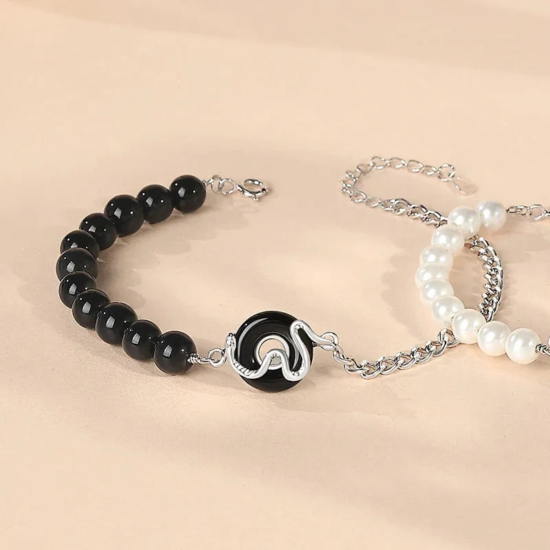 925 sterling silver snake design couple bracelet with a safe buckle in New Chinese style.