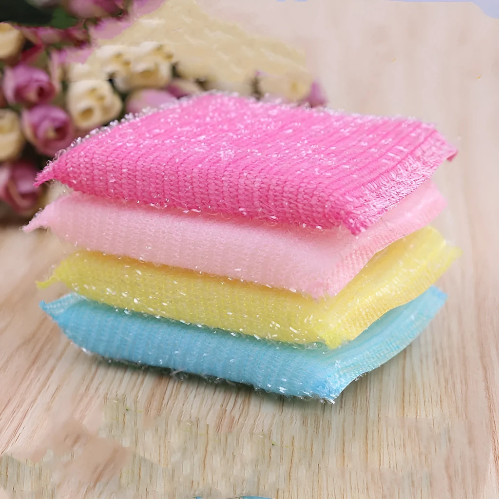 Pinstripe fabric dishwashing sponge mop in macaron colours measuring 12x8.5x1.5cm