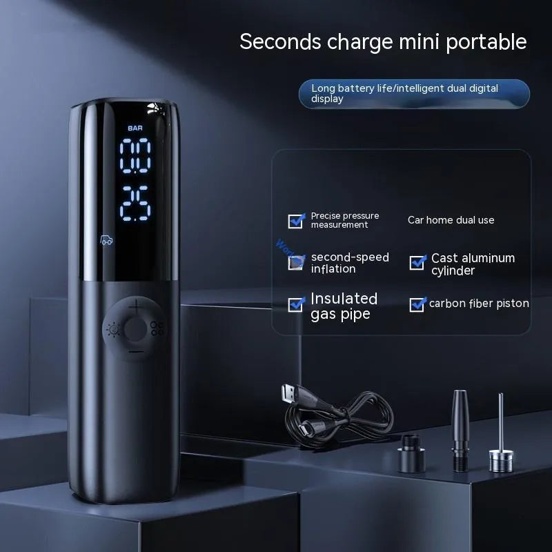 Black portable electric car air pump with pressure gauge for 12V/24V vehicle systems