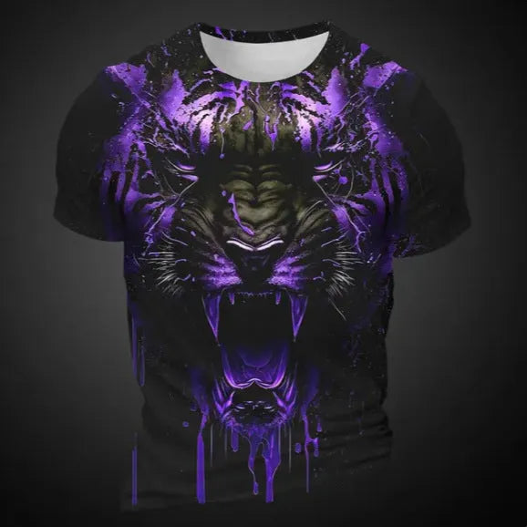 Men's 3D tiger pattern short sleeve T-shirt on thin bird eye cloth polyester fabric