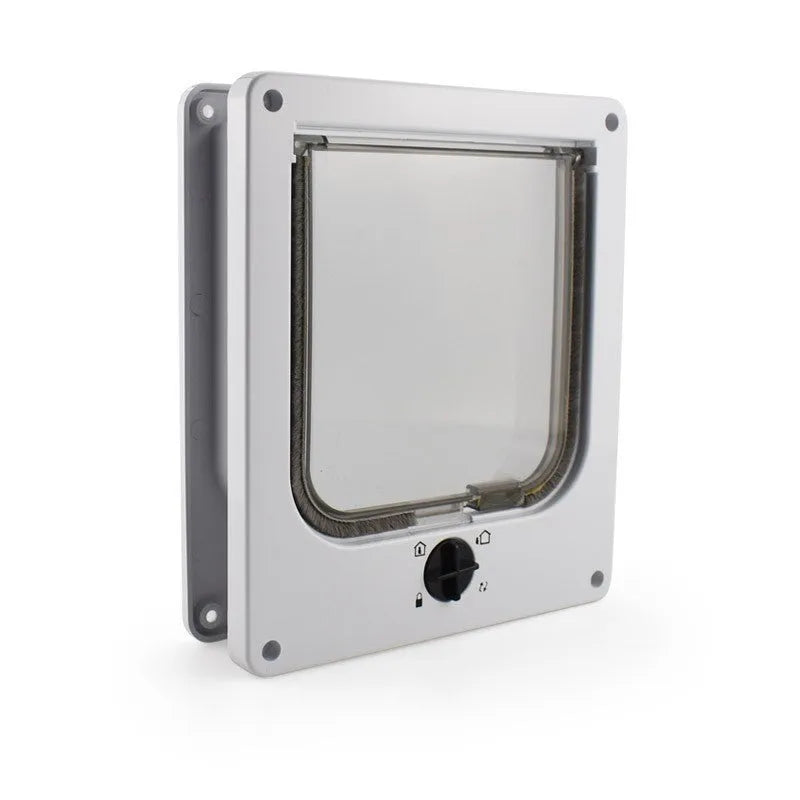 Interior cat door with rotary lock magnetic closure in black, showing frame and flap.