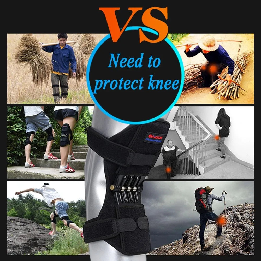 Spring knee brace with adjustable straps and breathable fabric for sports and climbing activities