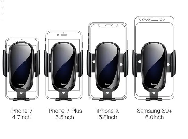 A universal smart car bracket for dashboard mounting, shown in black, blue, and silvery colour options.