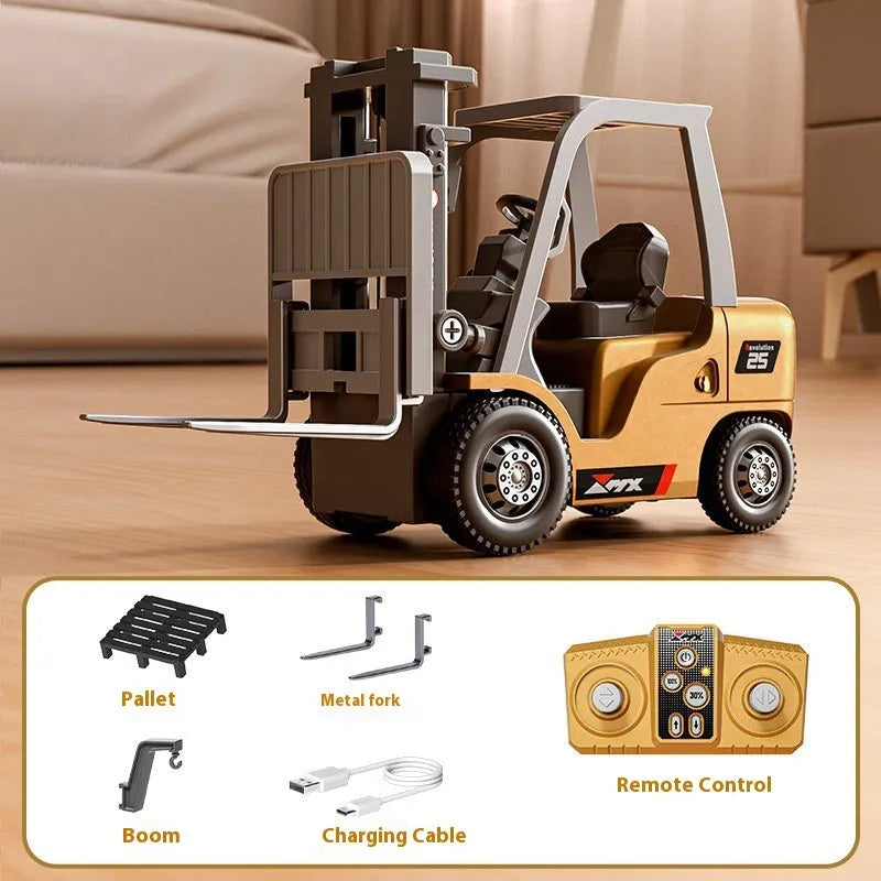 Mini alloy remote control forklift toy with cargo accessories on pallet