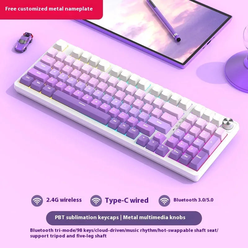 98 key wireless Bluetooth mechanical keyboard with display screen and metal knob