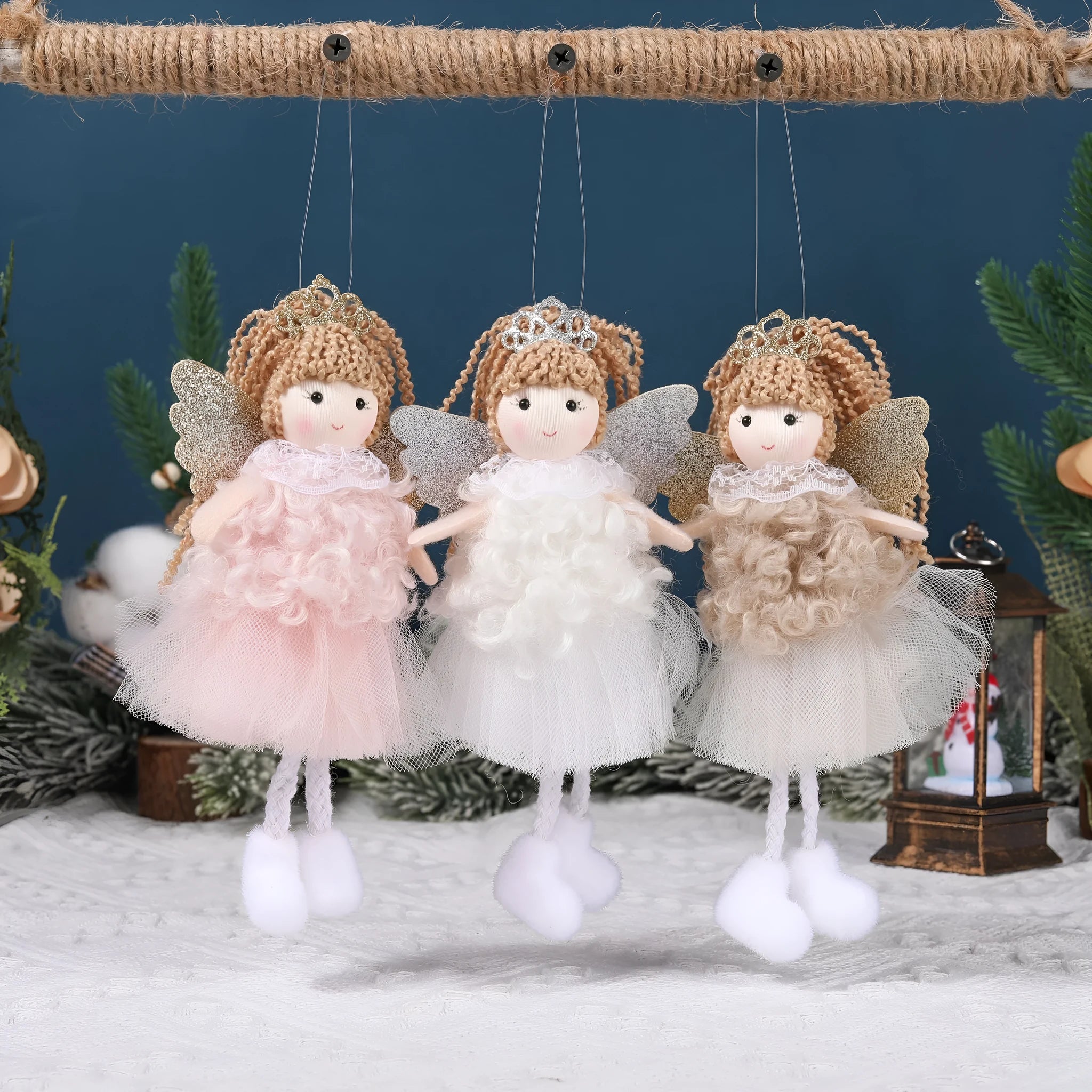 Christmas angel girl cloth pendant for high ponytail hairstyles in white, pink, khaki colours