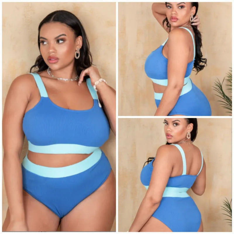 Women's solid colour high-waist polyester bikini brief suit with a side split detail.
