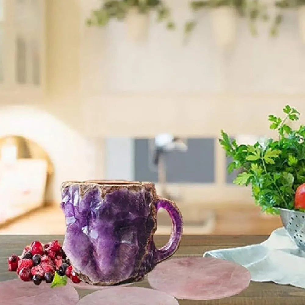 400ml resin coffee mug with handle in a choice of colours including blue, purple, and rock pattern.