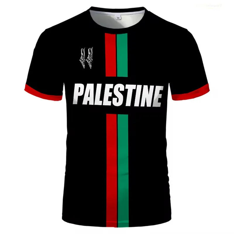 Black 3D printed football graphic on a men's short sleeve T-shirt showing textured pattern detail.