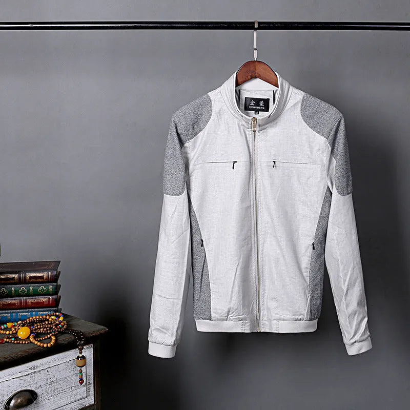 Men's thin cotton linen jacket in heather gray, grass green, or blue colours with regular fit
