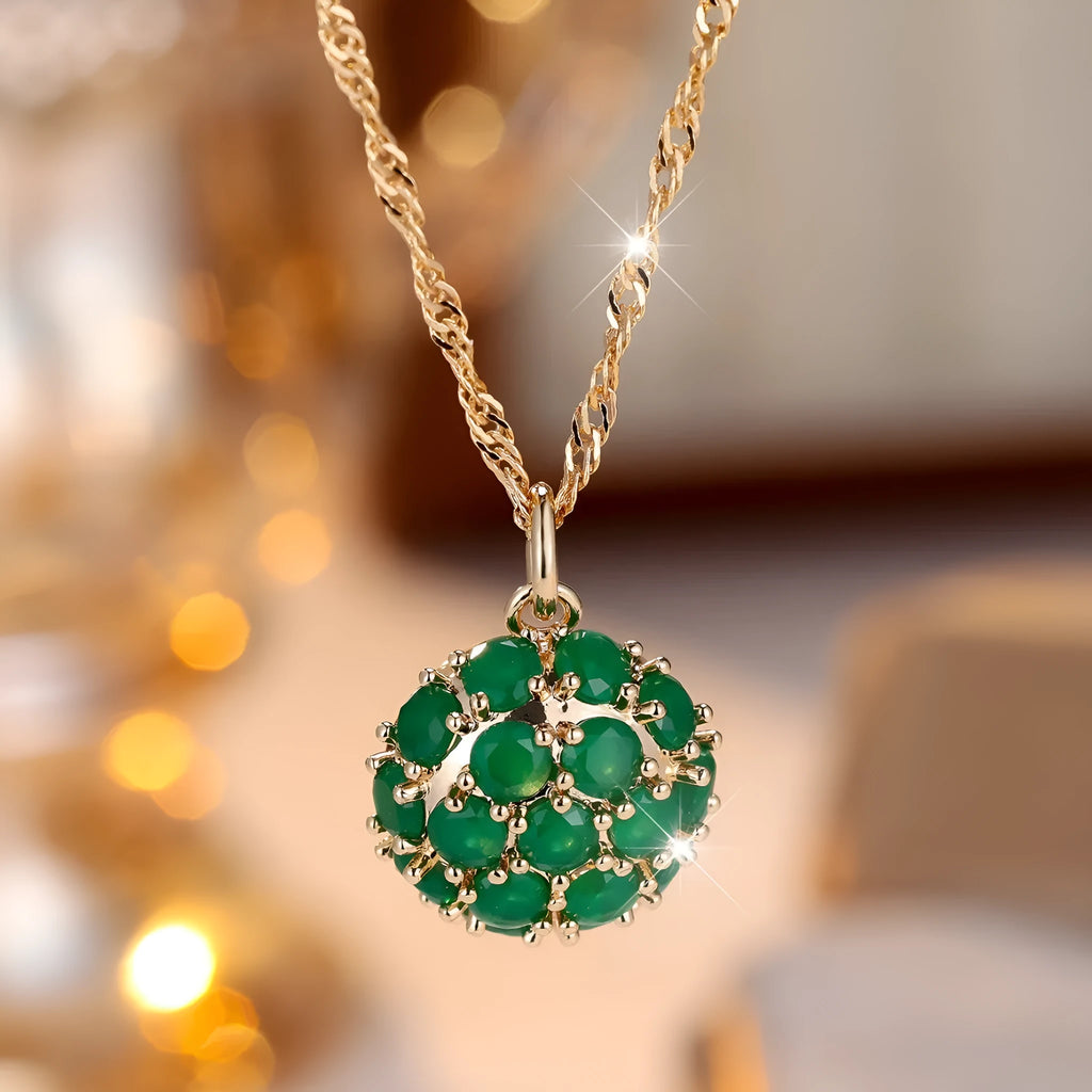Round emerald diamond necklace with champagne gold electroplated finish on adjustable copper chain