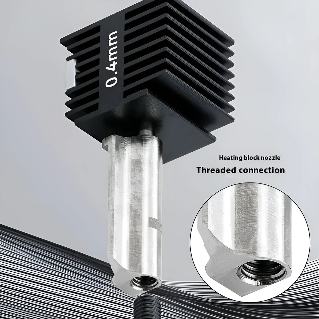 Bambu Lab A1 Mini hardened steel hot end assembly with four nozzle sizes and black silicone sleeve