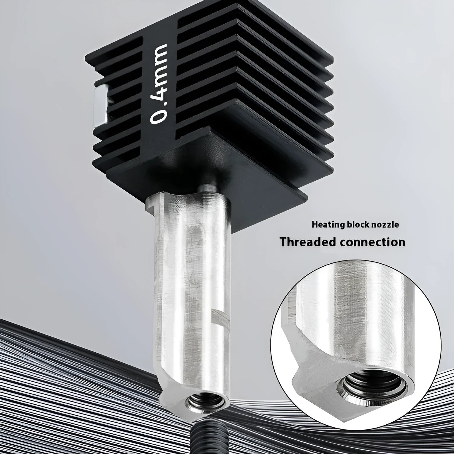 Bambu Lab A1 Mini hardened steel hot end assembly with four nozzle sizes and black silicone sleeve