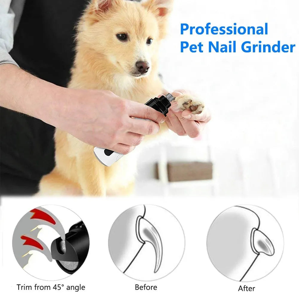 Electric dog nail grinder device with LED display showing speed settings and dust collection port