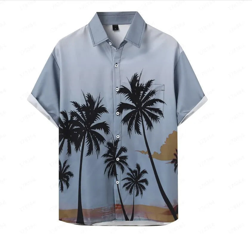 Men's Hawaiian 3D printed short-sleeved shirt in cardigan style, regular fit, polyester blend, multiple colours