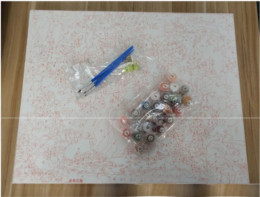 DIY digital oil painting kit with sunflower landscape design, solid wood frame, 40x50cm canvas, Branch Bird colour