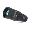 16x52 black monocular with BAK4 roof prism and green film coating on a white background