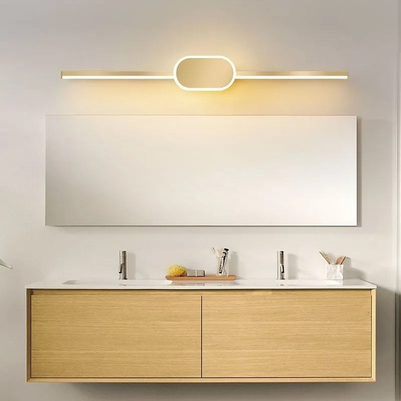 LED makeup light dressing lamp mounted on bathroom mirror front, gold finish, simple modern style