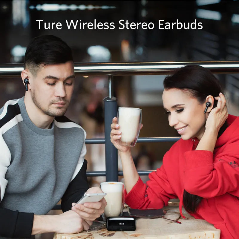 Black and white TWS wireless Bluetooth earbuds with IPX5 waterproof rating