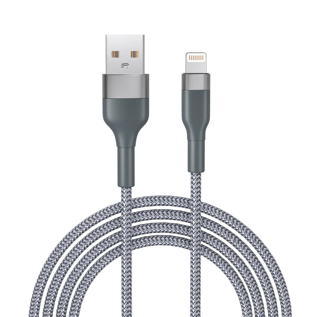 Braided fast charge data cable 2m in black with Type-C connector on a white background