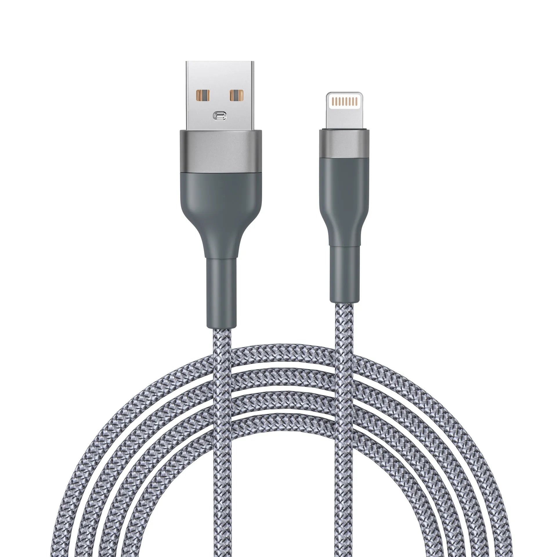 Braided fast charge data cable 2m in black with Type-C connector on a white background