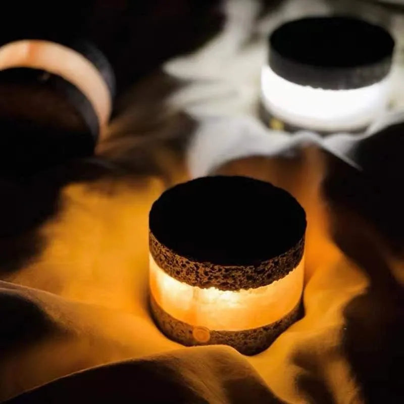 Small USB night lamp with volcanic rock top and warm light, modern simplicity style, 9cm x 7.5cm