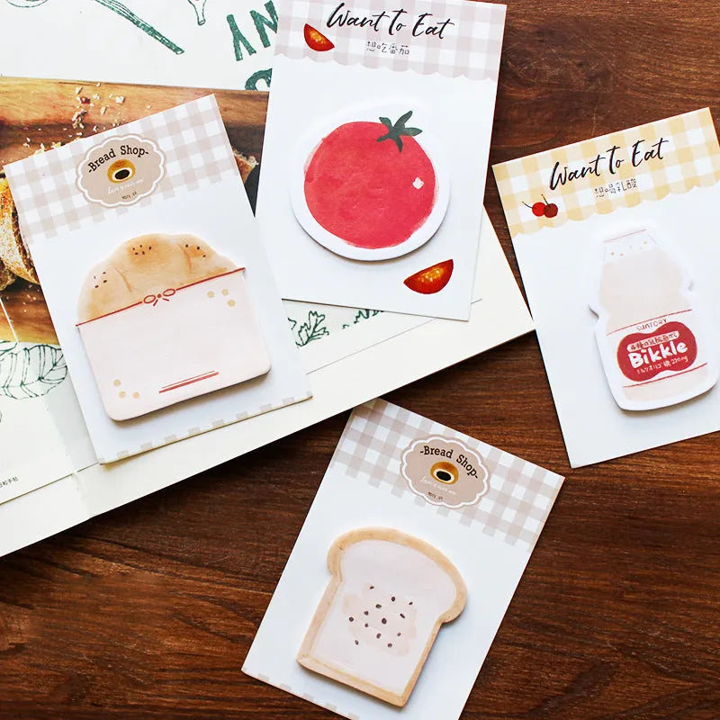 Food bread handbook note paper set showing 30 sheets of 80g paper with back card, 85x120mm, in four colour options