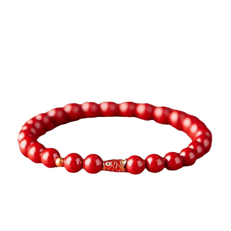 Natural raw ore cinnabar koi bracelet with gold ball model, available in 4mm or 6mm beads, national style.