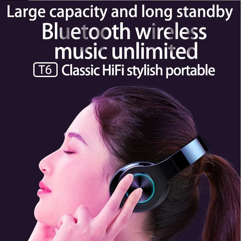 T6 wireless Bluetooth headset with Bluetooth 5.0, 10-metre range, and 10-hour battery life.