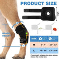 Black polyester dog leg guard for knee joint protection and ACL tear recovery.