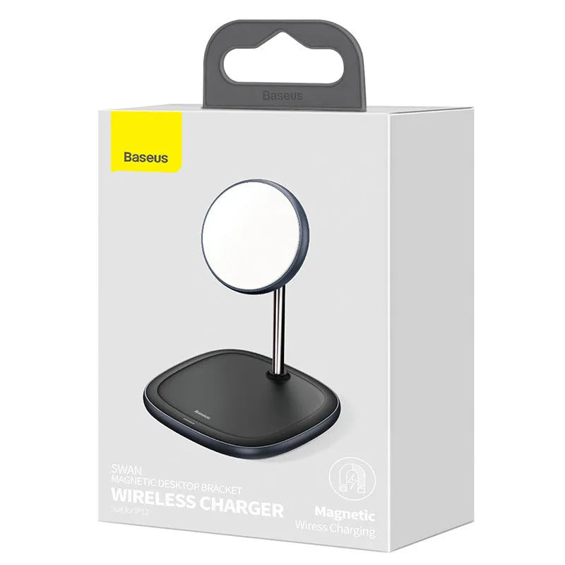 Swan Magnetic Desktop Stand Wireless Charger for iPhone 12 in black and white colours