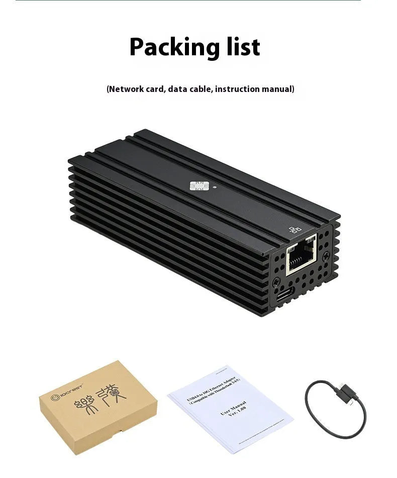 Black Leyu USB4 to RJ45 10G network adapter with 20cm cable