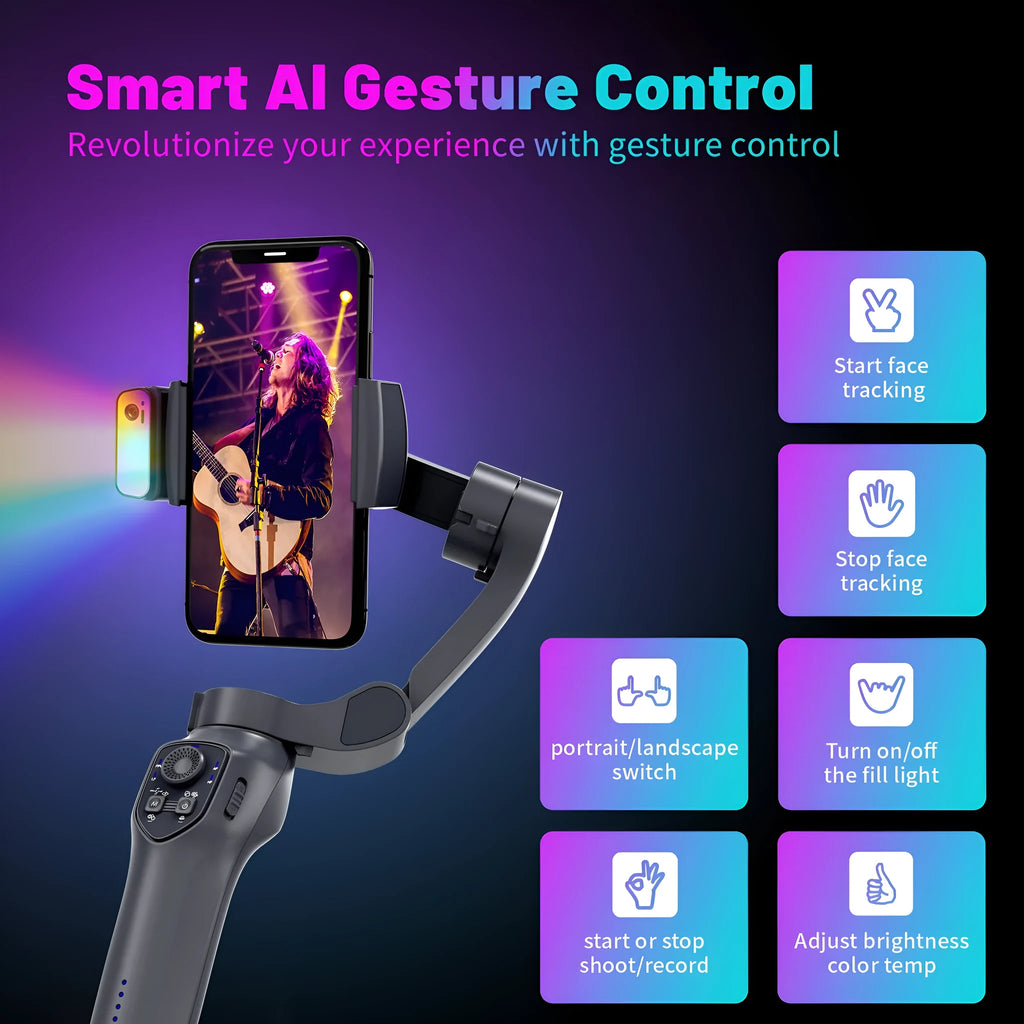 Foldable handheld tripod head stabiliser in L7Cpro gun colour with USB charging port