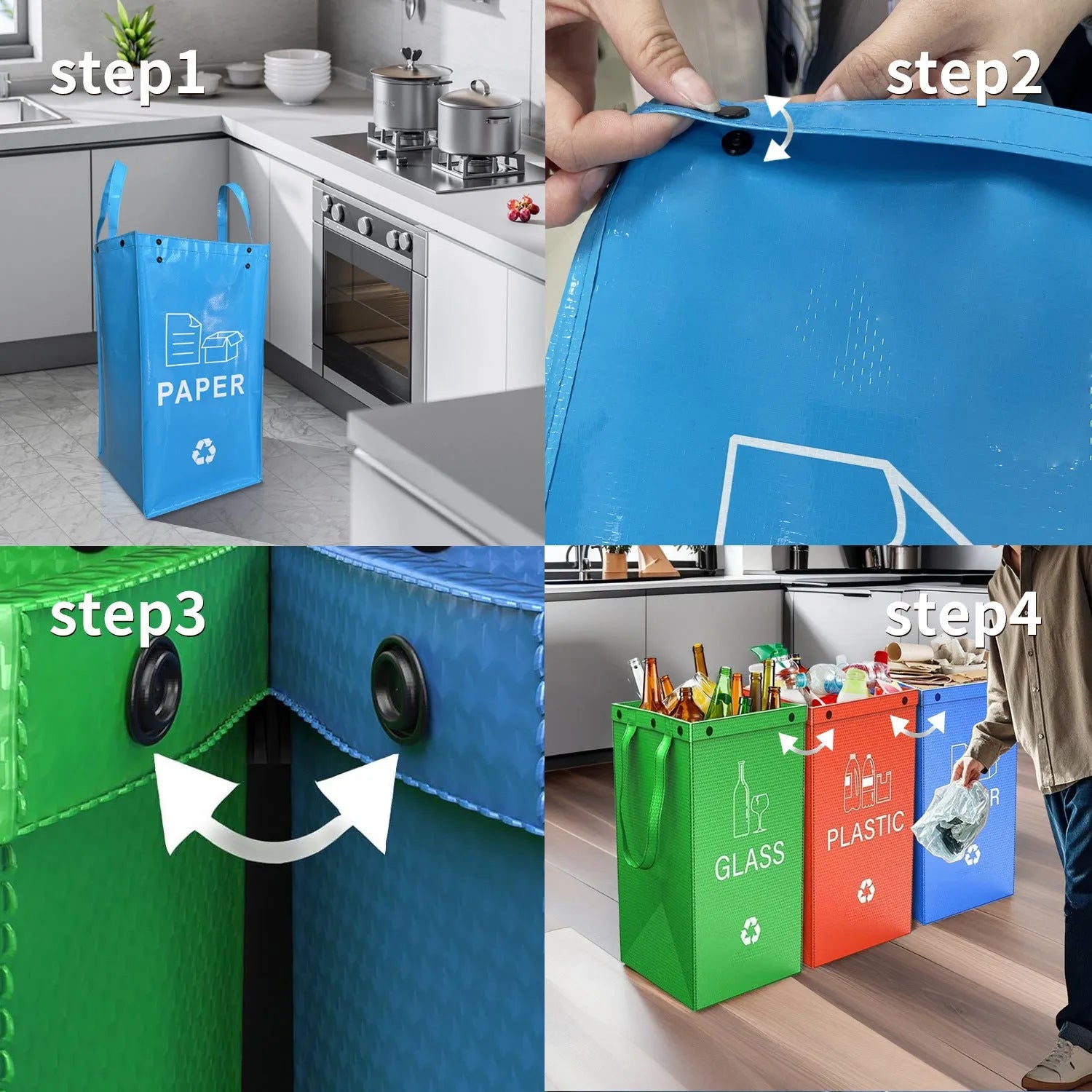 40 litre plastic garbage bag in assorted colours for waste classification and recycling storage.