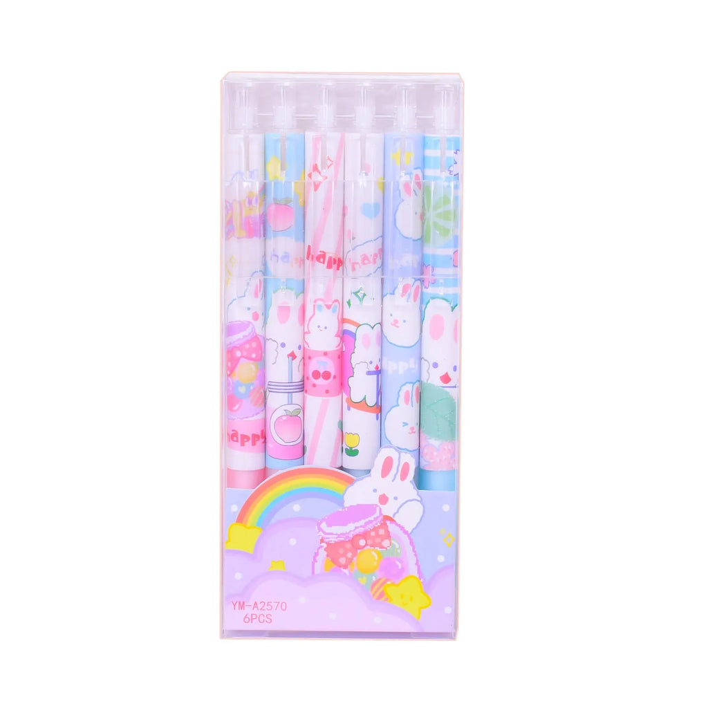 Cartoon bunny neutral black signature pen with 0.5mm pen head and plastic shell, pack of 6