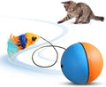 Automatic interactive cat ball toy in blue orange colour, self-rolling motion for indoor pets