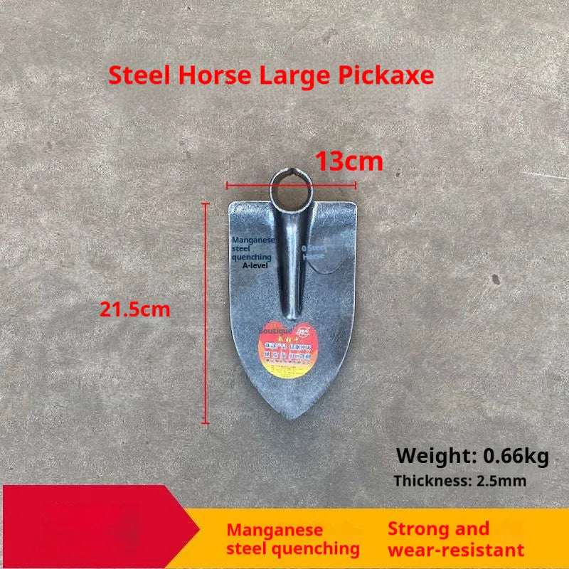 Agricultural pointed hoe with manganese steel construction and flat blade for soil work