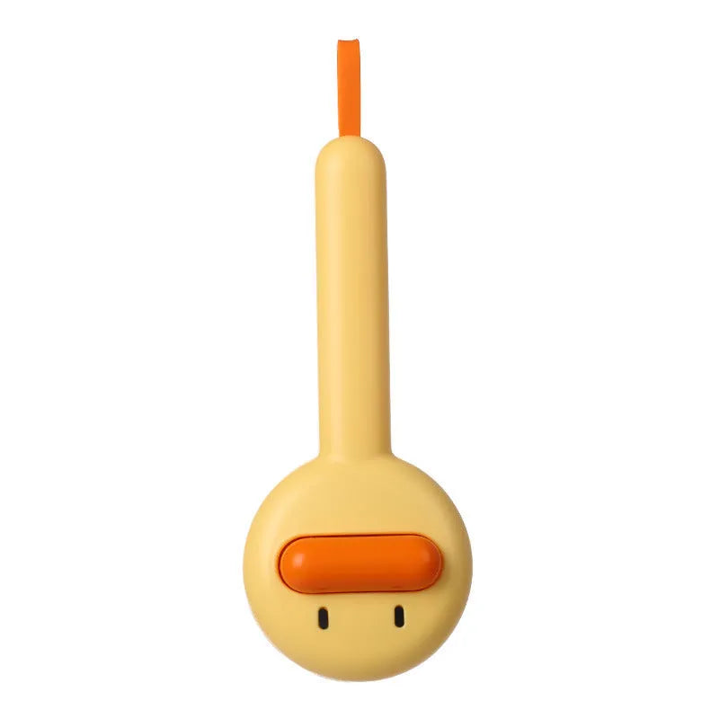Yellow duck-shaped pet comb with open-section design and floating needle teeth for cat and dog grooming