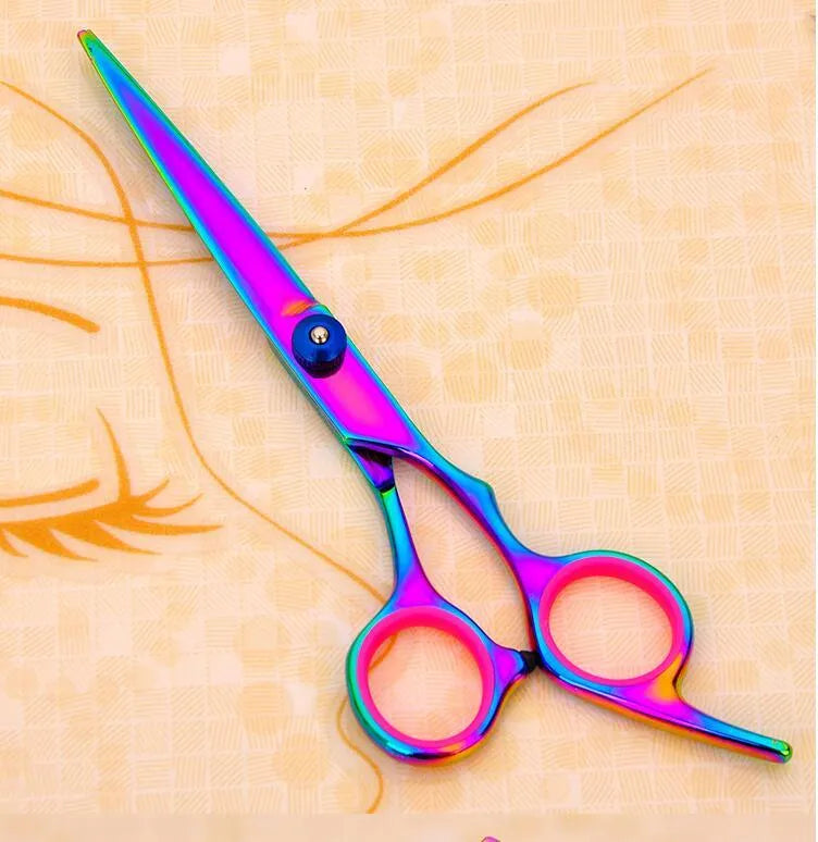 Set of three DCPET pet grooming scissors on bag: 7-inch curved, 6-inch flat, 6-inch tooth shear, 4CR steel, 17.5 cm, purple colour