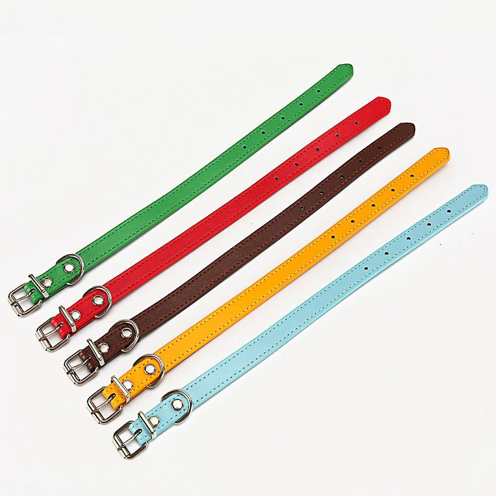PU leather dog collar with metal buckle in coffee colour on white background